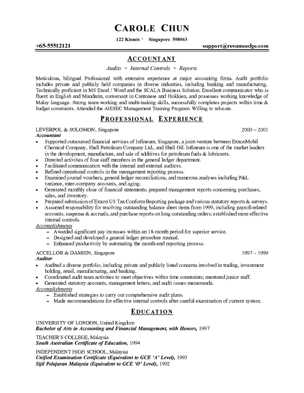 Text format resume sample