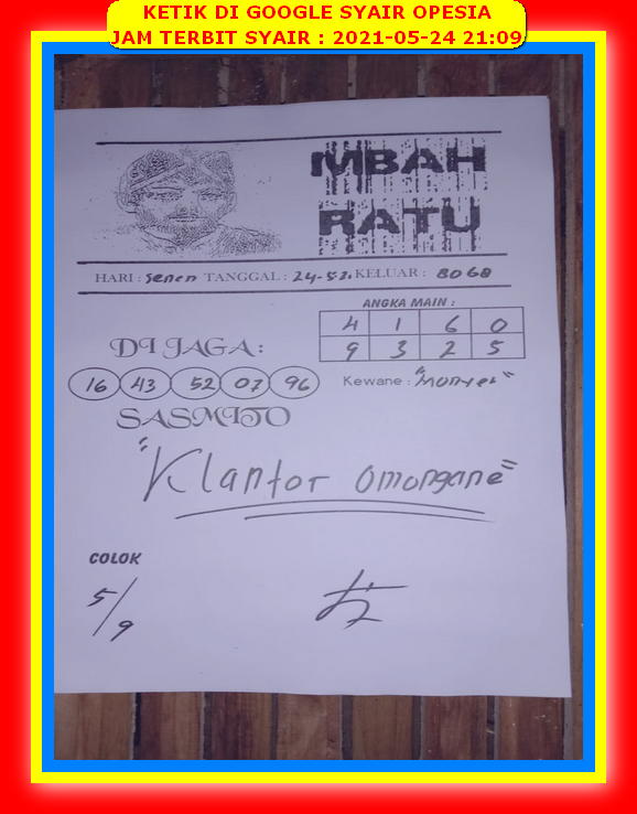 Syair Hk Malam Ini Senin 24 Mei 2021 Opesia Official