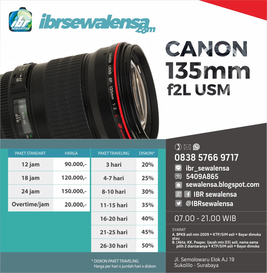 Sewa lensa Canon 135mm f2 L