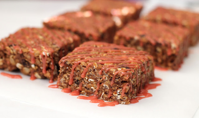 These Healthy Chocolate Cherry Almond Krispy Treats are chewy, sweet, and satisfying, you'd never know they're low fat, high protein, and gluten free!