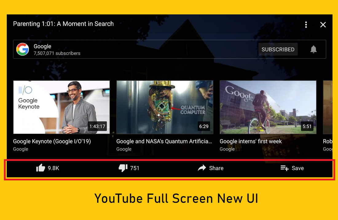 YouTube is improving its full-screen user-interface with quick access to recommended videos and channel actions