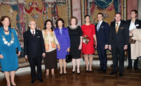 Queen Silvia of Sweden, Crown Princess Victoria and Prince Daniel of Sweden attended a lunch held at the City Hall for Tunisian President Beji Caid Essebsi and wife Saida Caid Essebsi