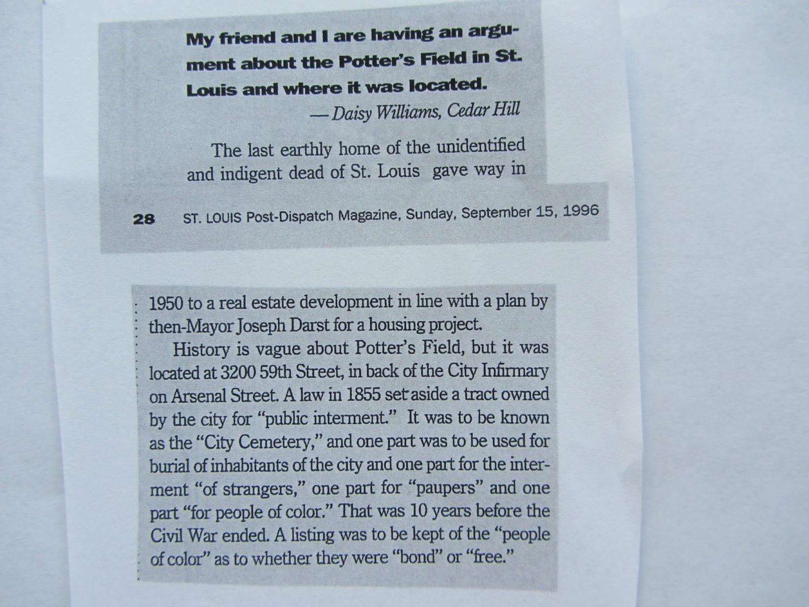 Moving Cemeteries St. Louis' Potter's Field