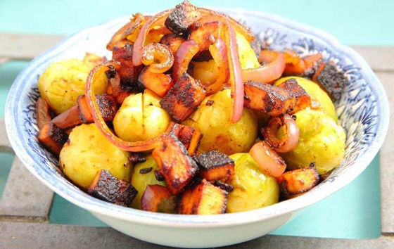 Vegan Pan-Fried Brussels Sprouts with Tofu Bacon Vegan Pan-Fried Brussels Sprouts with Tofu Bacon