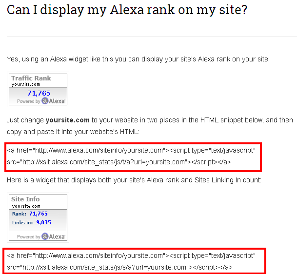 Show Alexa Ranking Widget