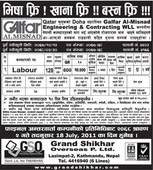 Manpower Demand Qatar, Doha, Galfar AlMisnad Engineering and