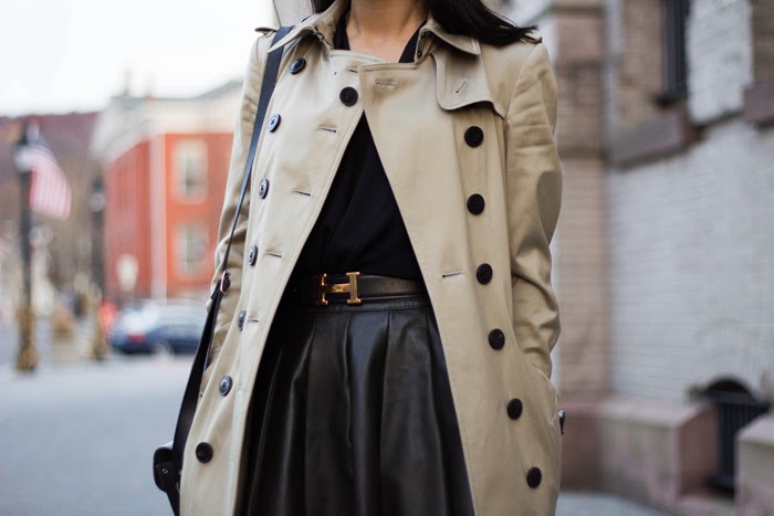 Leather Skirt And Trench Coat Elle Blogs, Trench Coat Black Leather Skirt