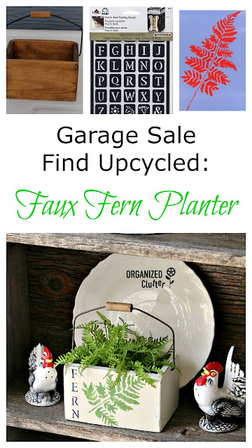 Upcycled Garage Sale Fern Planter #upcycle #stencil #chalkedpaint #hobbylobby