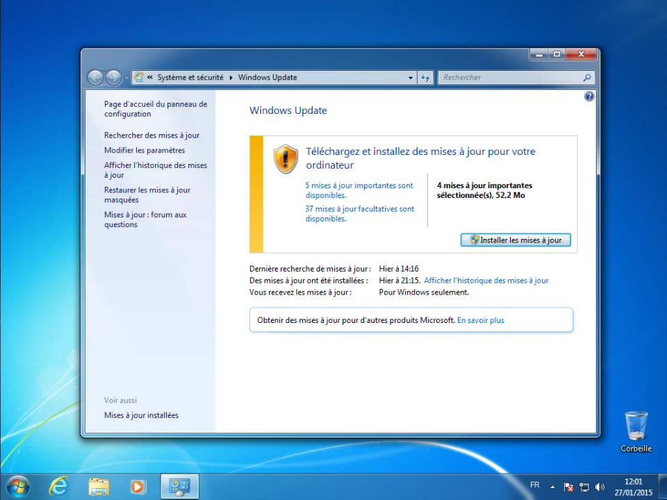 Maintenance Informatique Masquer des mises à jour dans Windows 7