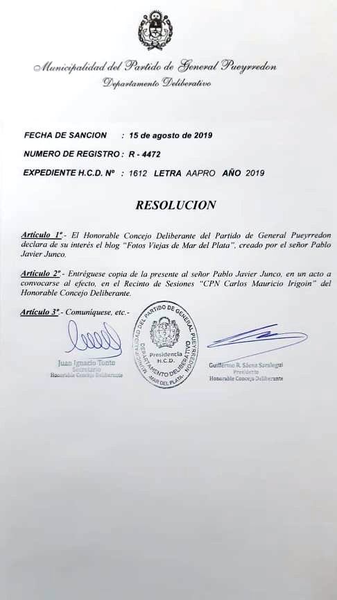 Declaración de Interés Honorable Concejo Deliberante General Pueyrredon