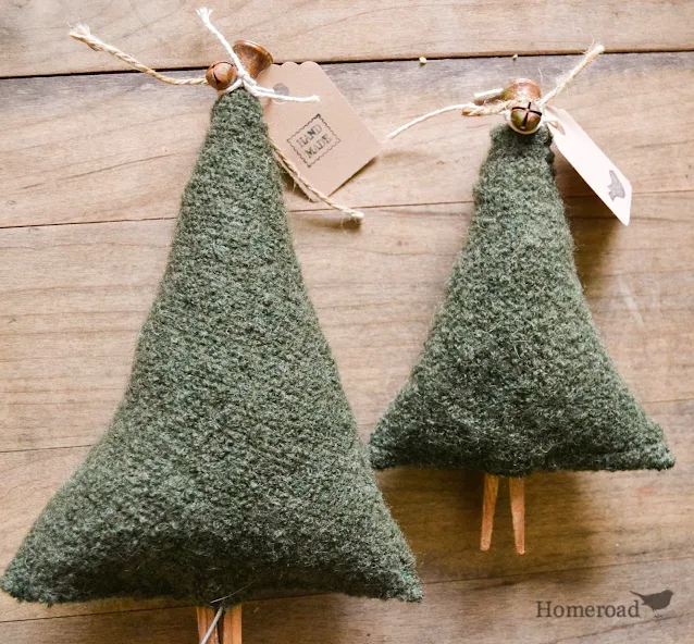 large and small boiled wool christmas trees