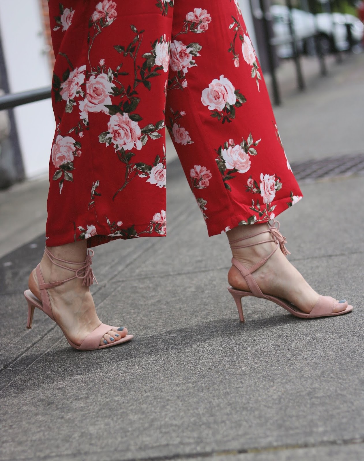floral jumpsuit dynamite red outfit mini prada bag vancouver blogger
