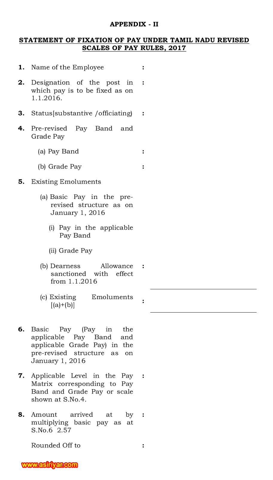 TN 7th PAY New Fixation Form as per G.O 303 & Model Form (Empty)