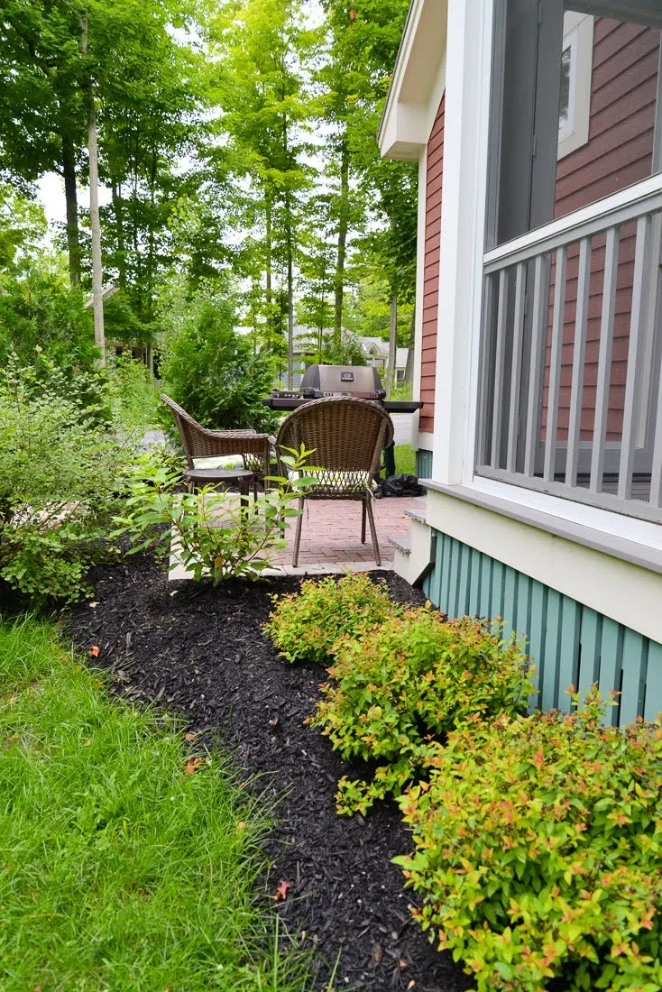 prince edward county landscaping, cottage landscaping, country garden, four seasons landscaping pec, red herringbone brick walkway