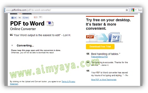 Gambar: Langkah 3. Cara melakukan Convert PDF to WORD secara online.  Konversi file PDF ke word menggunakan pdfonline. Menunggu proses konversi PDF ke word