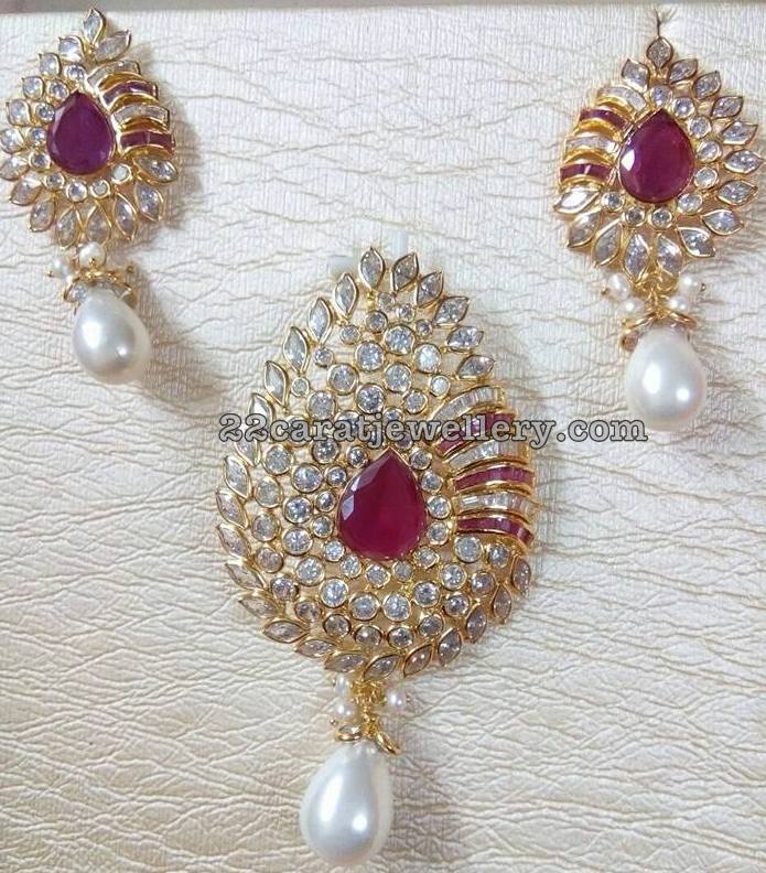 Light Weight CZ Pendants with Pearls Drops - Jewellery Designs