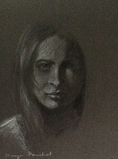 portrait study work using charcoal and white pastel pencil. By Manju Panchal
