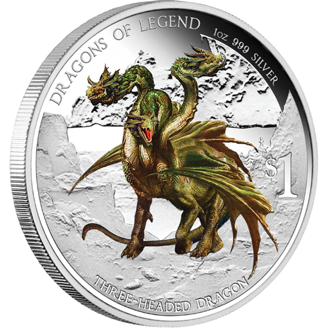 Australia Silver Dragons Of Legend Three Headed Dragon Silver Coin