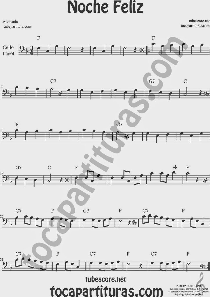  Noche Feliz Partitura de Violonchelo y Fagot Sheet Music for Cello and Bassoon Music Scores