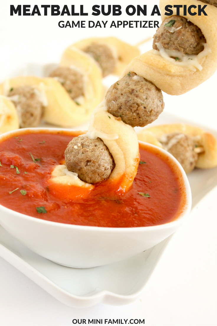 Snack Hack for Game Day -- Meatball Sub on a Stick | Our Mini Family