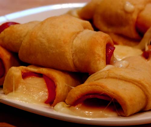 Crescent rolls stuffed with pepperoni and cheese.