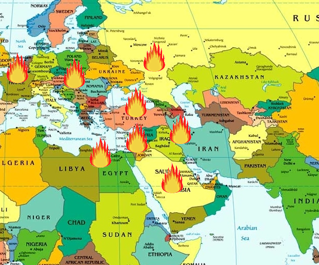 Карта ближнего и среднего востока со странами крупно на русском
