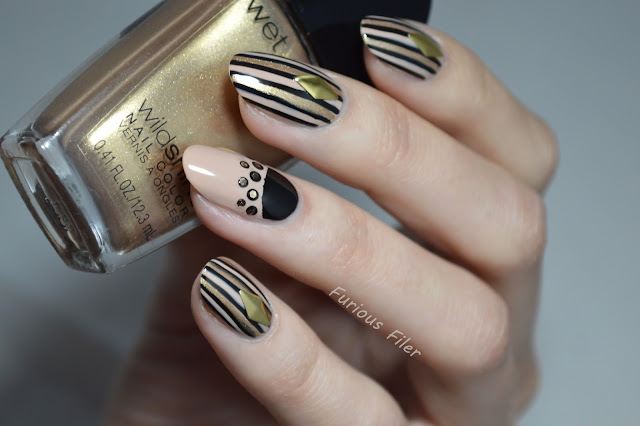 glam nails stripes glitter half moon tutorial studs