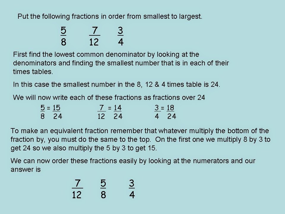 Mrs blake maths ordering fractions and converting between fractions 