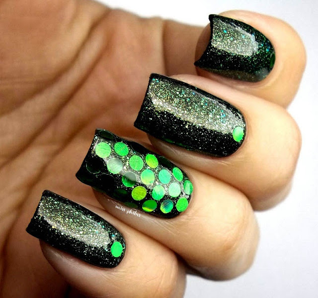 Nyx Emerald Forest over black + round glitters
