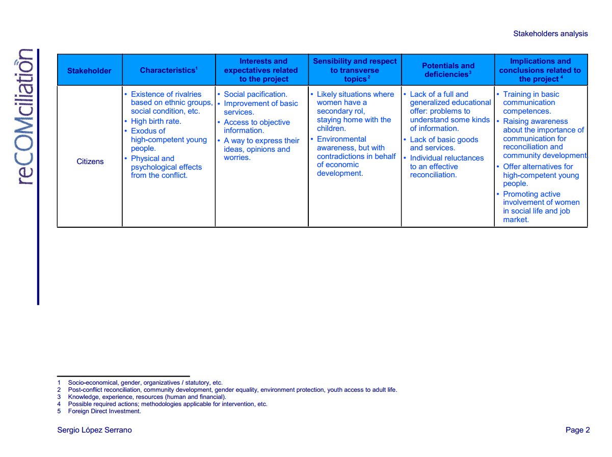 ReCOMciliation English Stakeholders Analysis