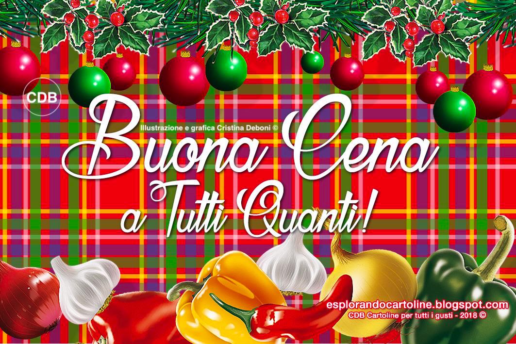Immagini Natalizie Vintage Da Scaricare.Cdb Cartoline Per Tutti I Gusti Cartolina Buona Cena A Tutti Quanti Con Immagine Di Sfere Natalizie E Verdure Su Sfondo Scozzese Rosso Da Scaricare Gratis