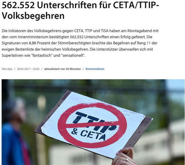 CETA 563 000 Österreicher Kern einen Tritt geben