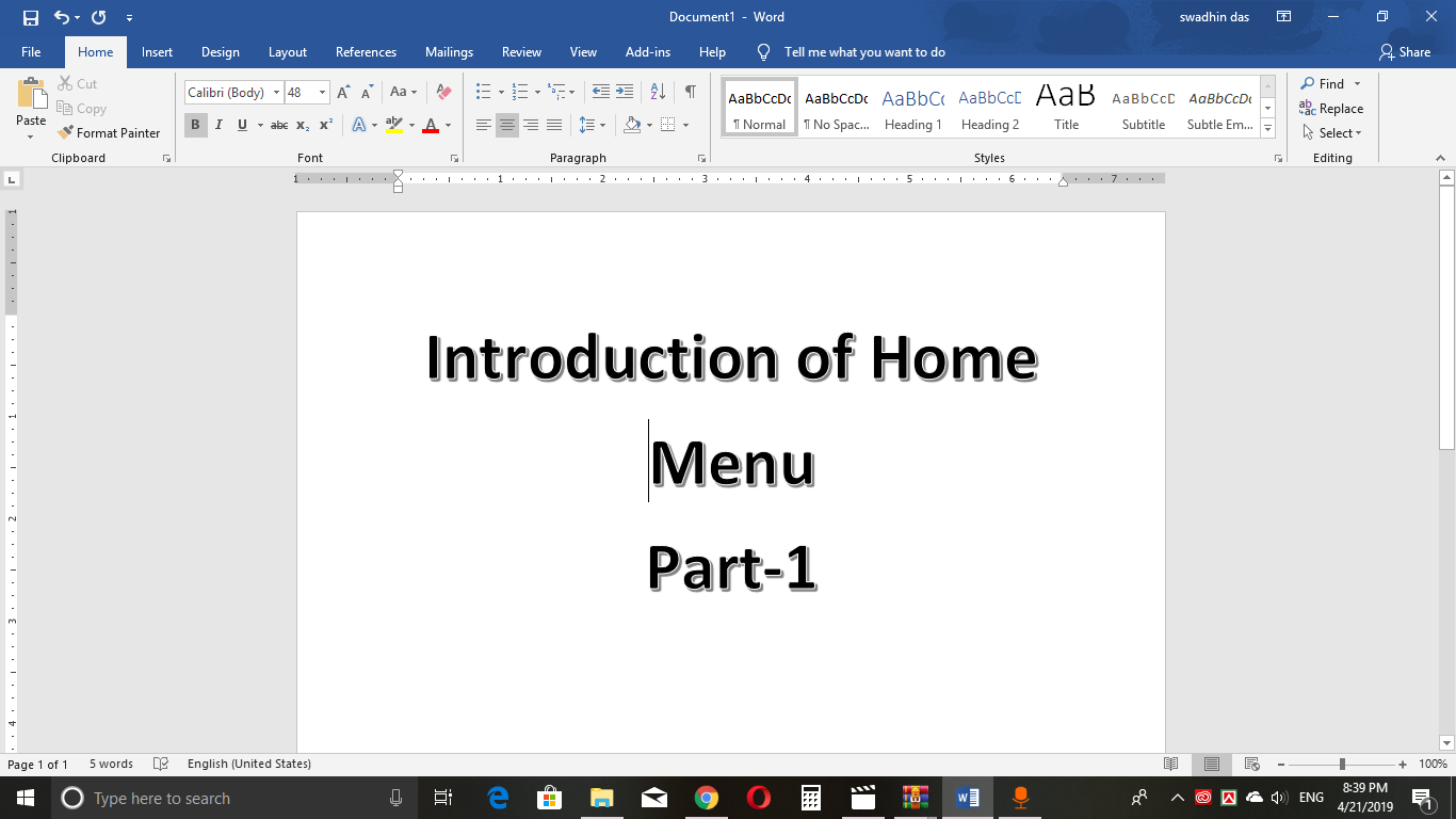 Introduction of Home Menu MS. wordtutorial rsrajpro