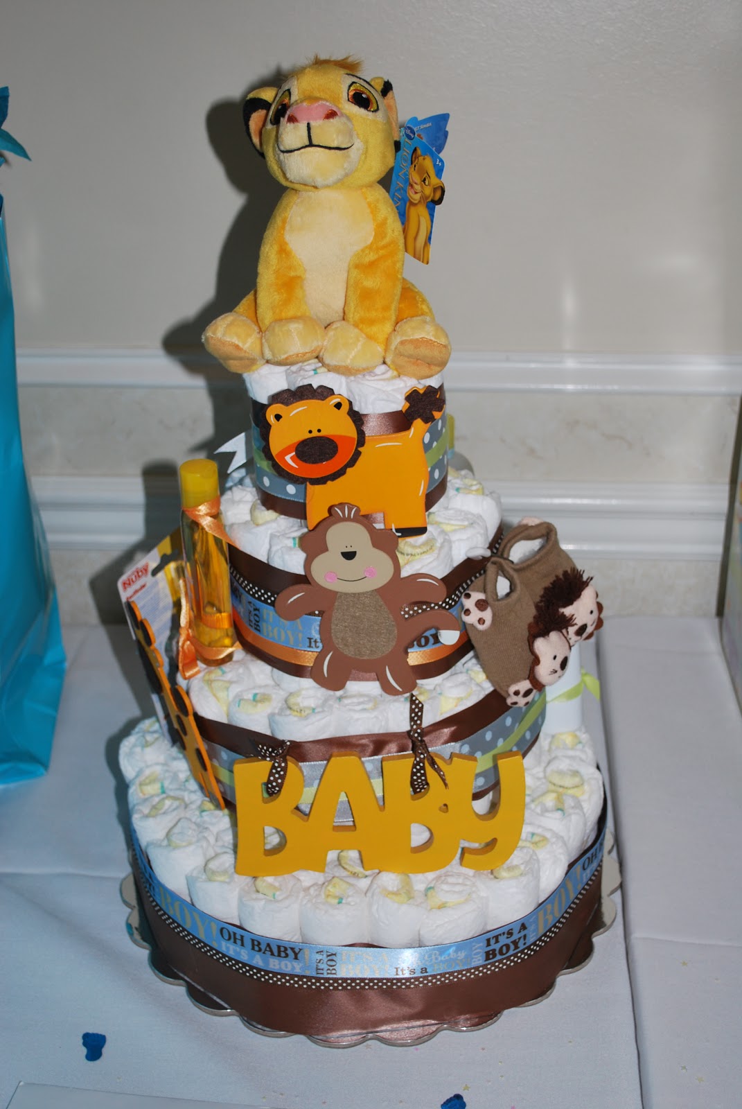 Becca's Custom Diaper Cakes: Baby Boy 4 Tier Diaper Cake - Simba Theme