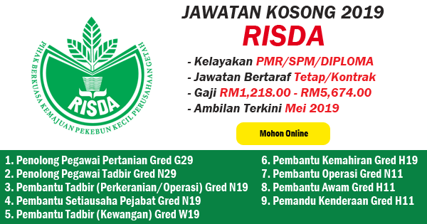 Jawatan Kosong 2019 di RISDA - Ambilan Terkini Mei 2019 