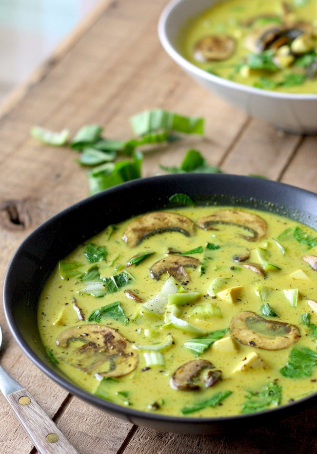 Thai Coconut Soup with Bok Choy and Mushrooms - an anti-inflammatory soup recipe by SeasonWithSpice.com