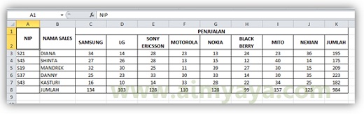 Gambar: Contoh tabel random yang akan diurutkan berdasarkan kolom dan baris