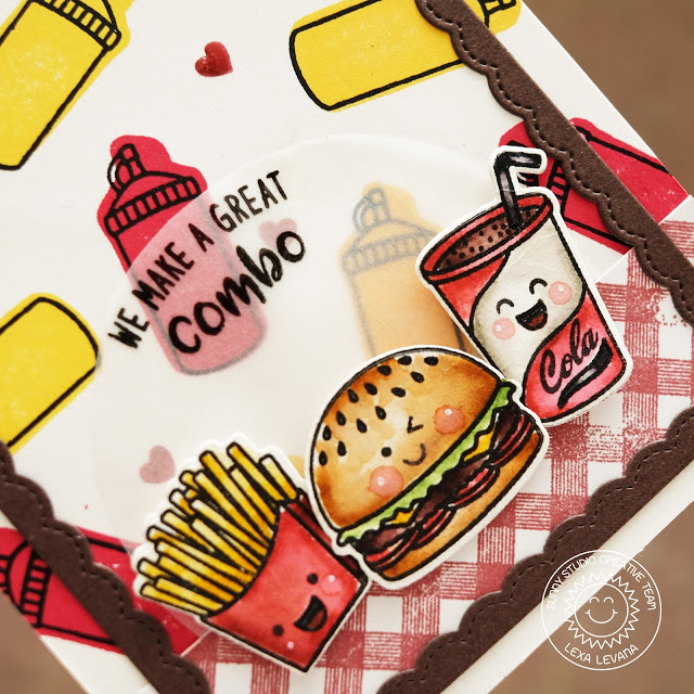Sunny Studio Stamps: Fast Food Fun Stamped Background Friendship Card by Lexa Levana