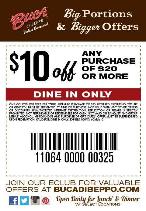 Mommy s Wish List Buca Di Beppo 10 Off 20 Printable Coupon  Mommy s Wish List Buca Di Beppo 10 Off 20 Printable Coupon