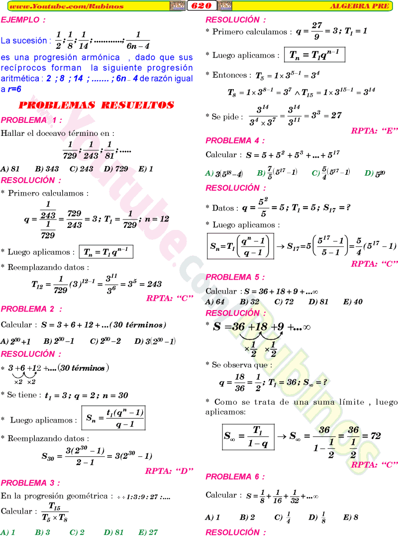 EJERCICIOS RESUELTOS PROGRESIONES ARITMETICAS Y GEOMETRICAS