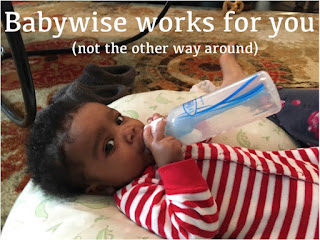 Text: Babywise works for you (not the other way around)  Picture of baby laying in boppy drinking from a bottle