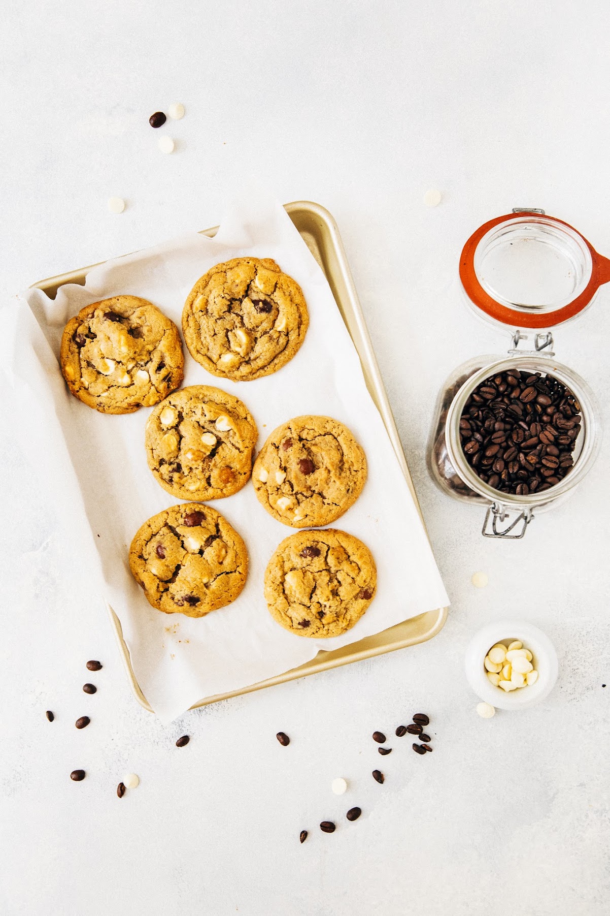 white chocolate and espresso bean cookies