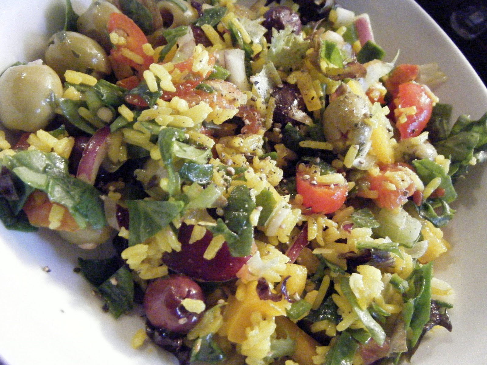 Thomas Yaeger's Transcendental Kitchen Olive Trio Salad, with Turmeric Rice