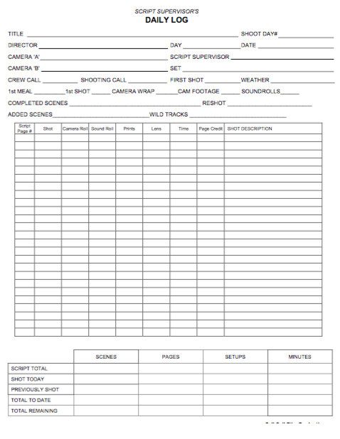 Script Supervisor Notes Template