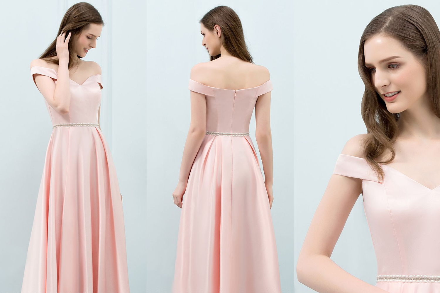 collagecollage with three pastel bridesmaids dresses for romantic wedding theme