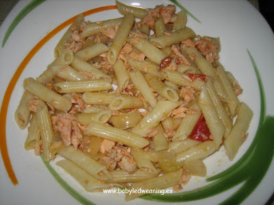 Receta BLW: macarrones con salmón. Receta BLW: macarrones con salmón.