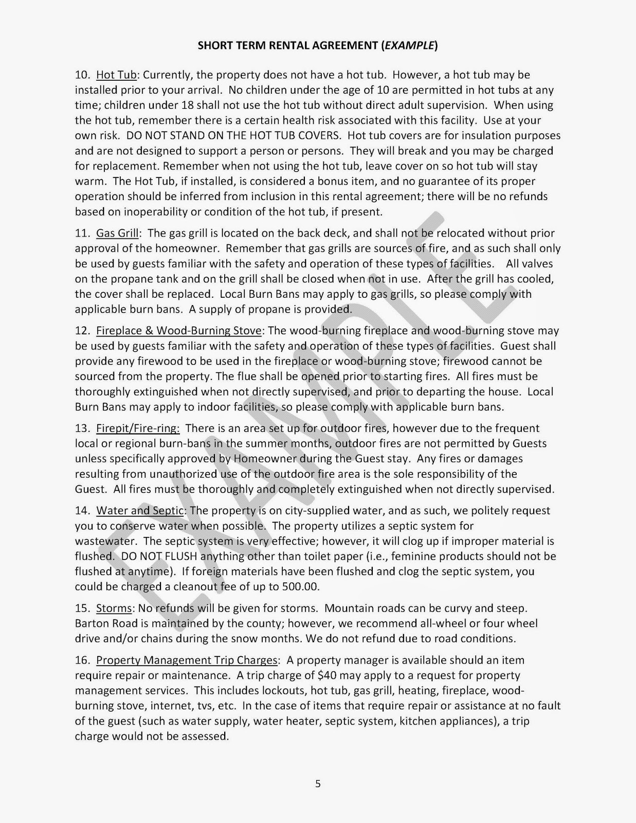 Creekside At Barton Example Short Term Rental Agreement