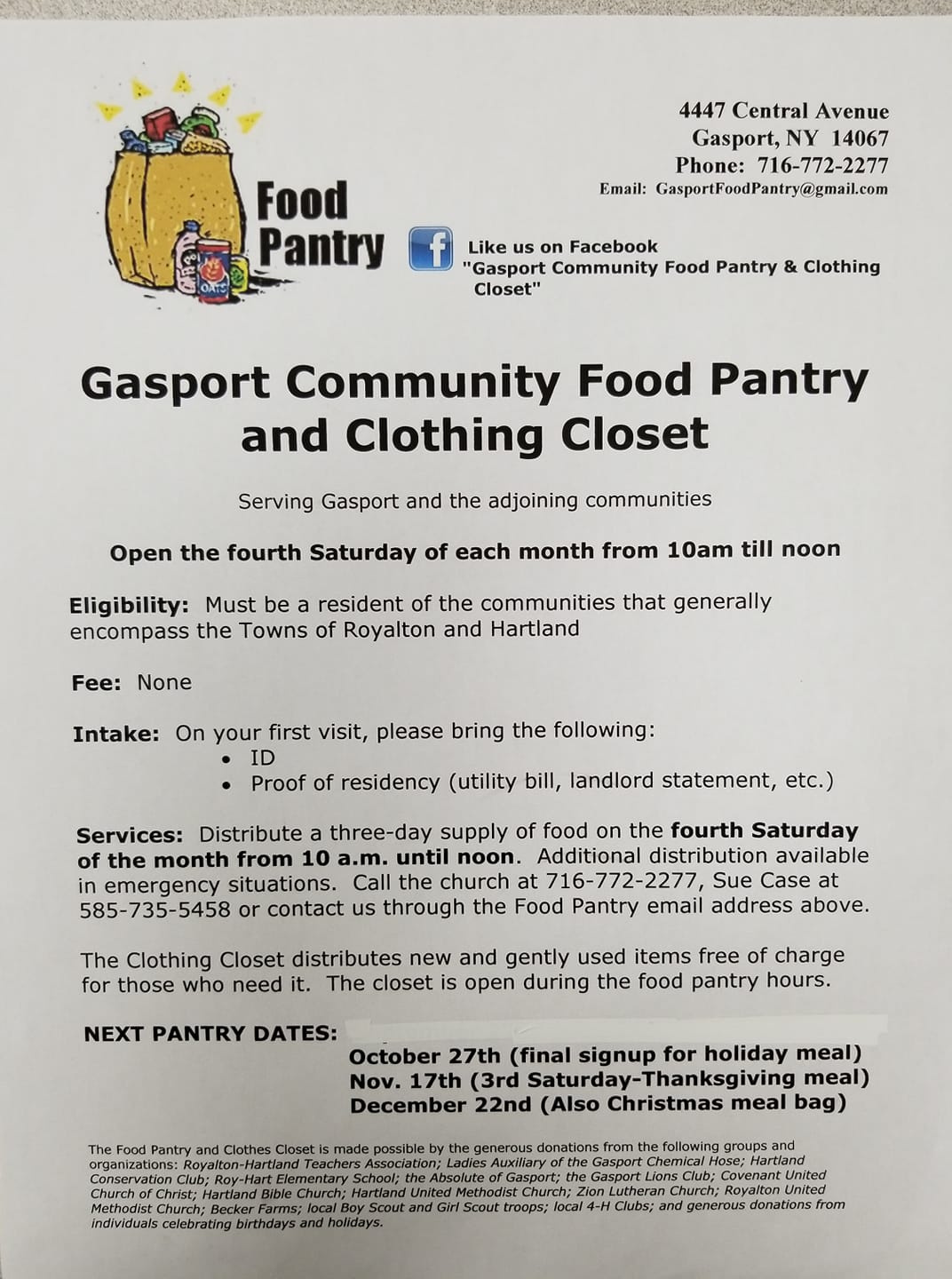 LIFE AND TIMES IN GASPORT, NEW YORK Food pantry distribution October 27th