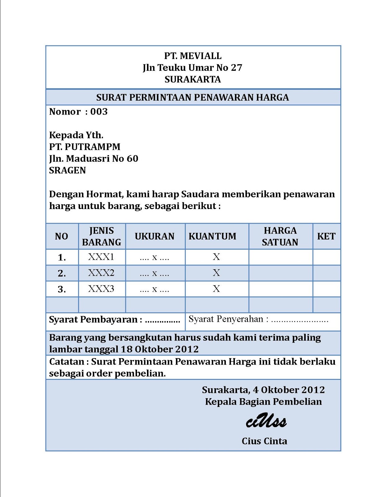 Surat Permintaan Penawaran Harga