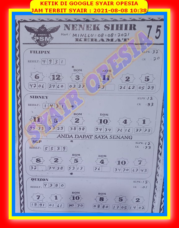 Syair Harian Sgp 8 Agustus 2021 Kode Syair Sgp Hk Sd Motesia